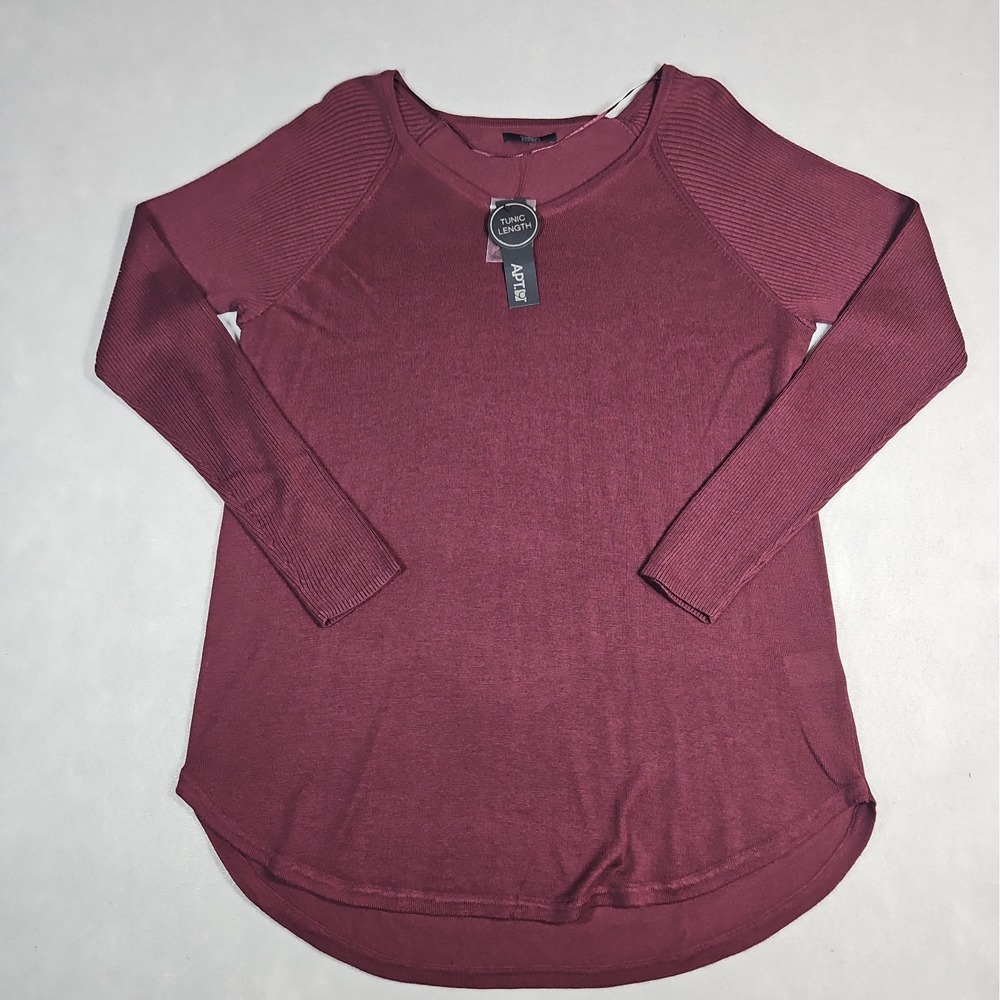 Apt 9 Womens Burgundy Tunic Length High Low Hem Sweater Size Large NWT